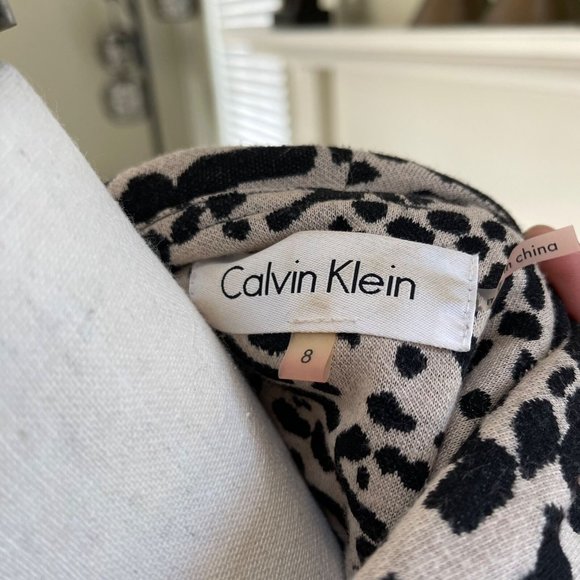 CALVIN KLEIN Women's Black Leopard Open Front Blazer Jacket 3/4 Sleeves Size 8 - Picture 7 of 7